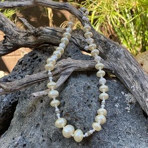 Pearl Necklace with Rhinestone Beads